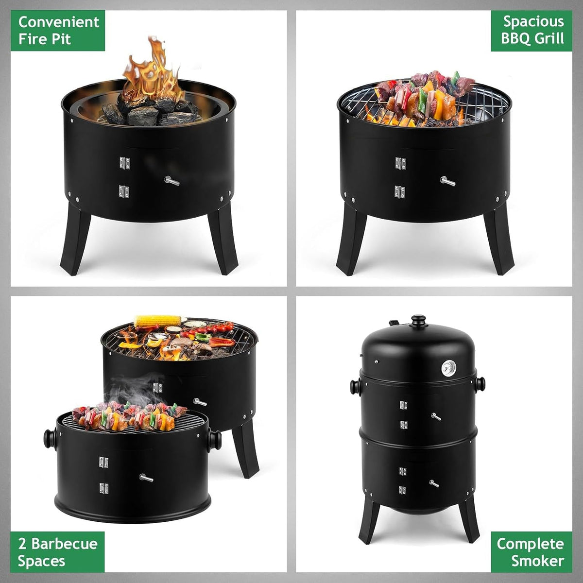 Charcoal Vertical Barbecue Smoker Grill Three In One Portable