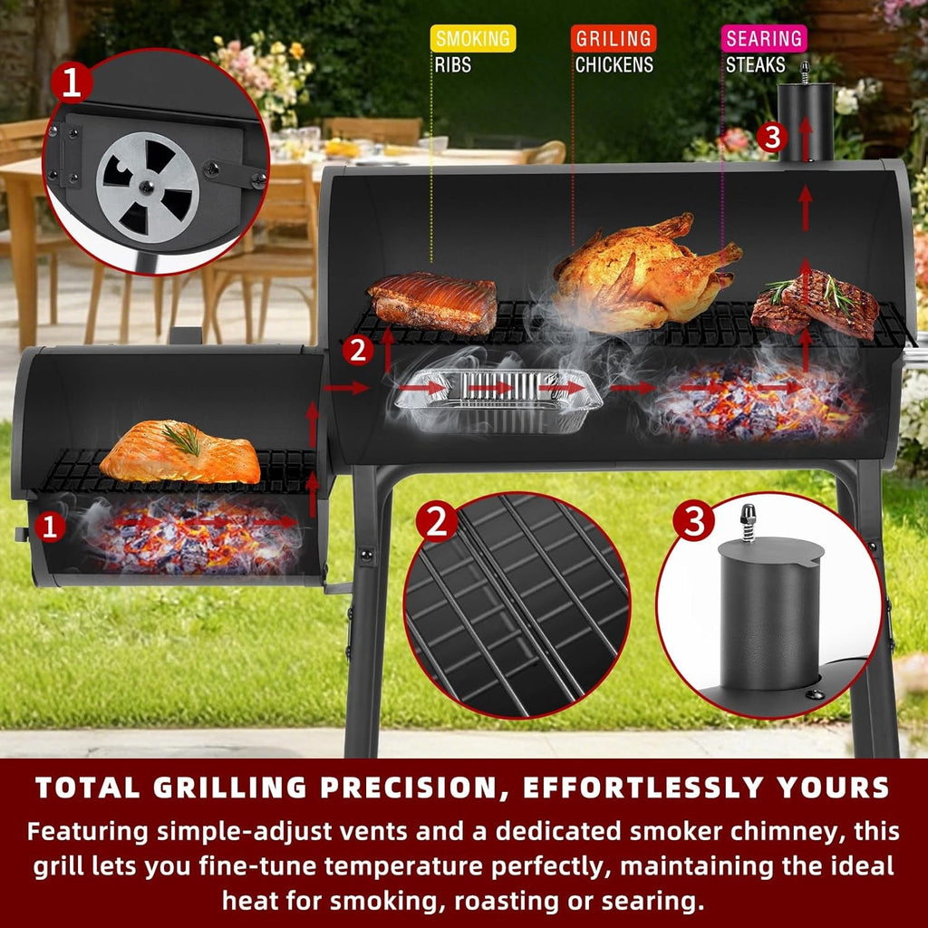 Black Charcoal Grill 535 SquareInches Offset Smoker