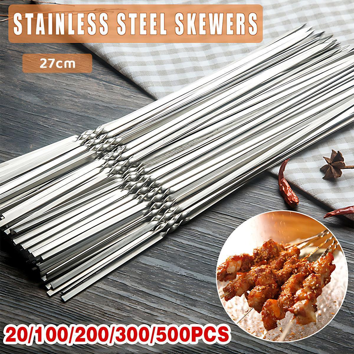 Stainless Steel Barbecue Metal Skewers Flat Needle BBQ Tools Kebab Stick 27CM