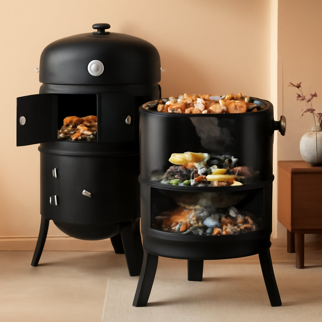 Charcoal Vertical Barbecue Smoker Grill Three In One Portable