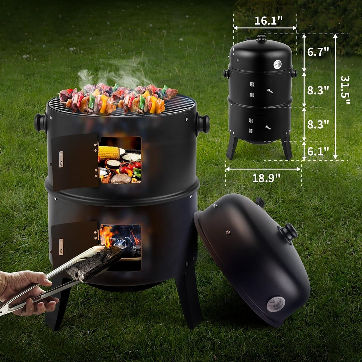 Charcoal Vertical Barbecue Smoker Grill Three In One Portable