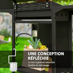 Barbecue gaz 3+1 brûleurs en acier, puissance 9,5 kW, barbecue de jardin 2 grilles étagères latérales, 2 roues, noir