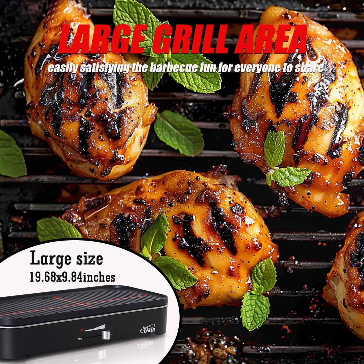 1800W Outdoor Electric Grill With Lid Removable Stand