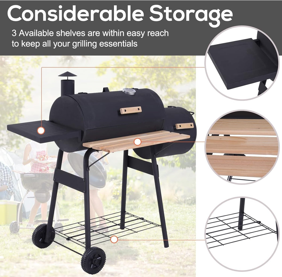 FortyEightInch Portable Charcoal Grill Offset Smoker