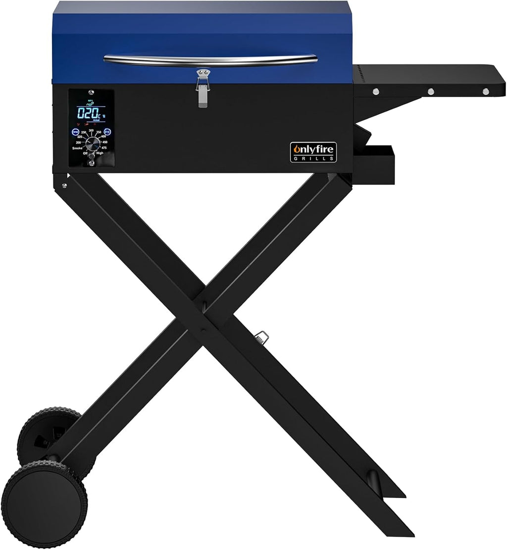 Blue Portable Pellet Barbecue Grill Smoker With Cart