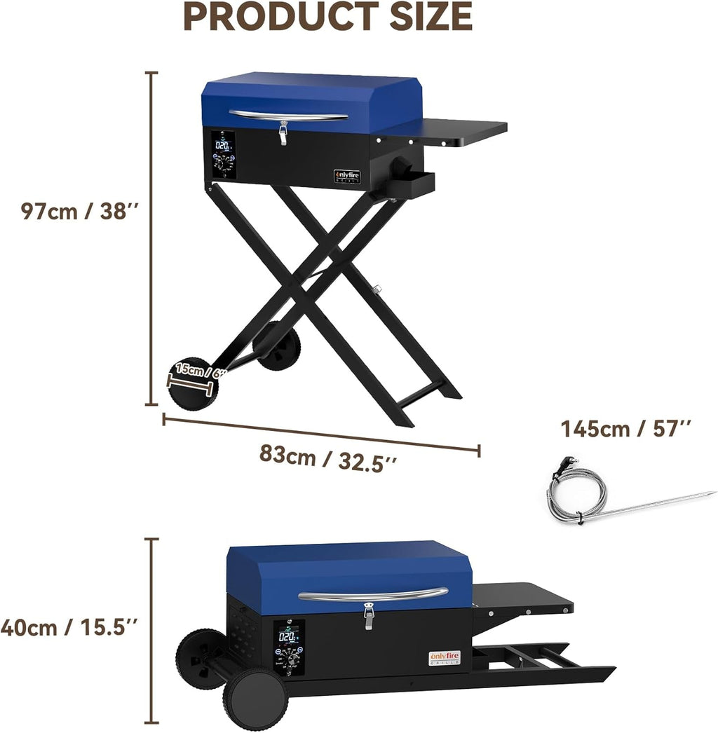 Blue Portable Pellet Barbecue Grill Smoker With Cart