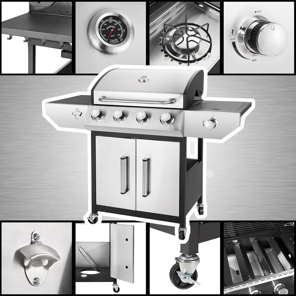 Four Burner Propane Grill With Barbecue Side Burner