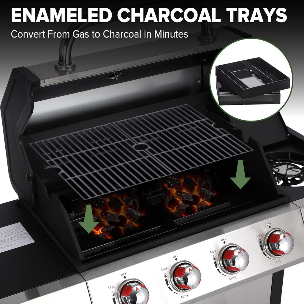 Gas Charcoal Barbecue Grill System Porcelain Grates