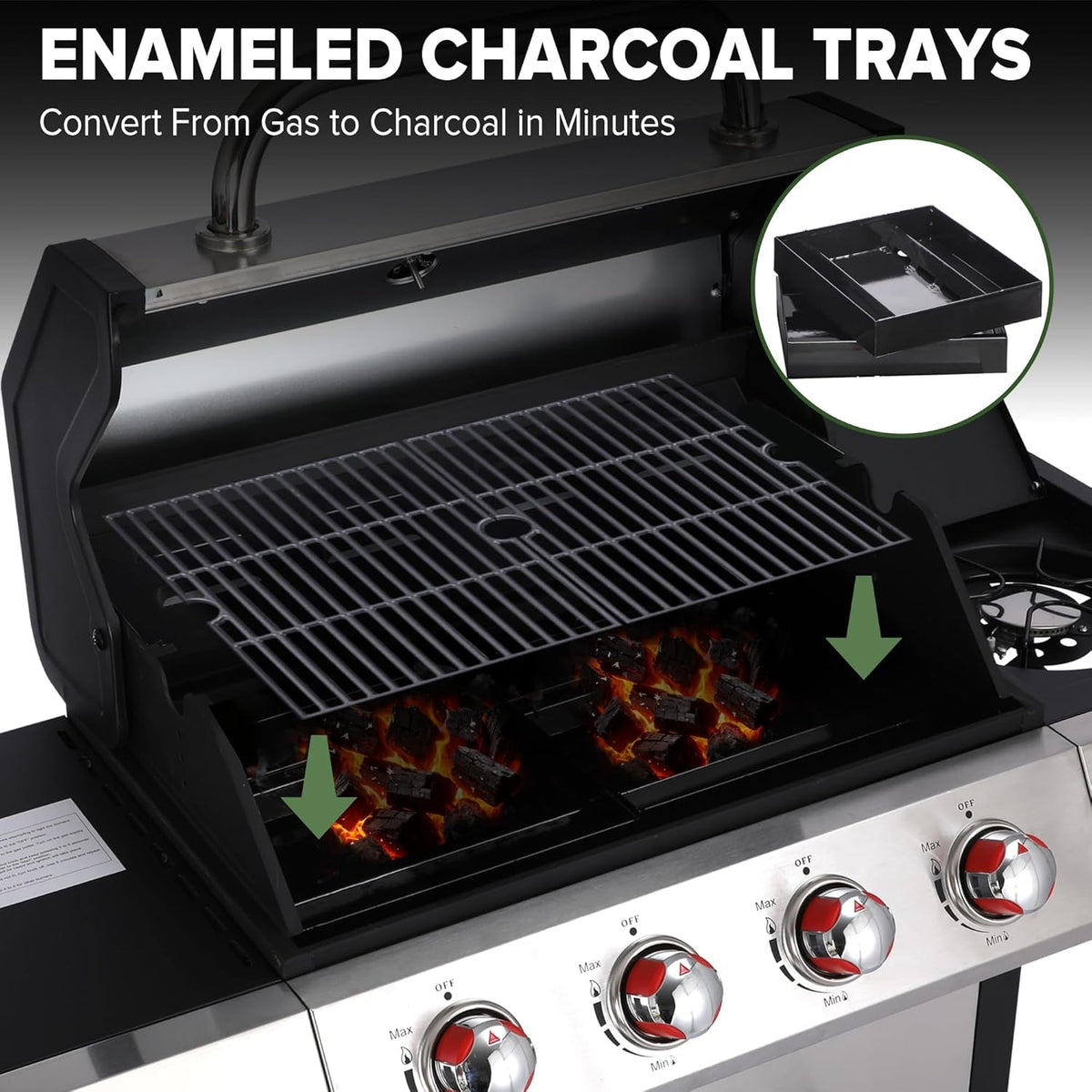 Gas Charcoal Barbecue Grill System Porcelain Grates