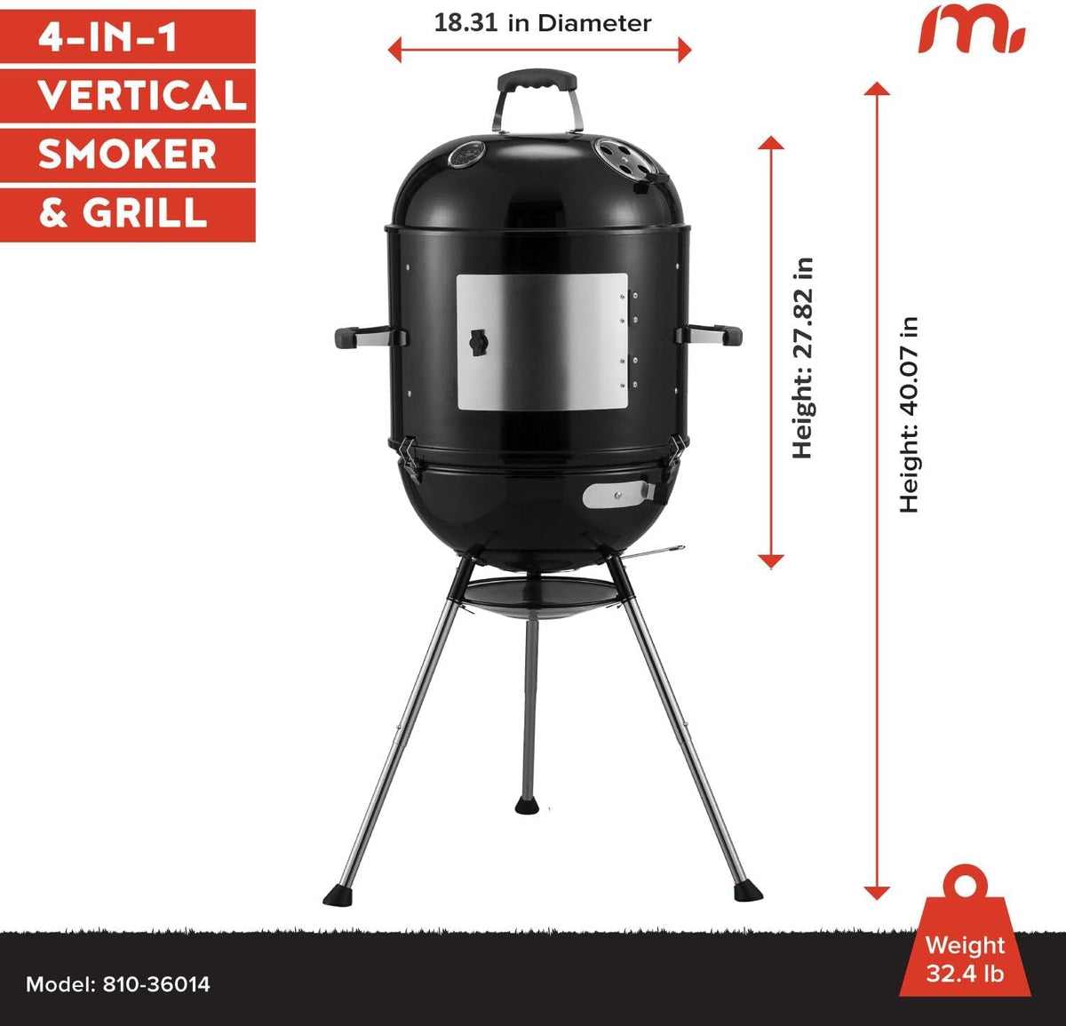18Inch Charcoal Vertical Barbecue Grill With Venting