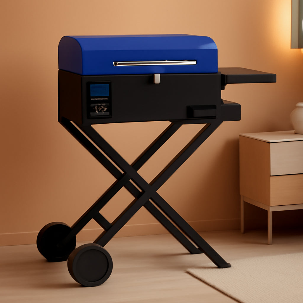 Blue Portable Pellet Barbecue Grill Smoker With Cart