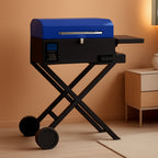 Blue Portable Pellet Barbecue Grill Smoker With Cart