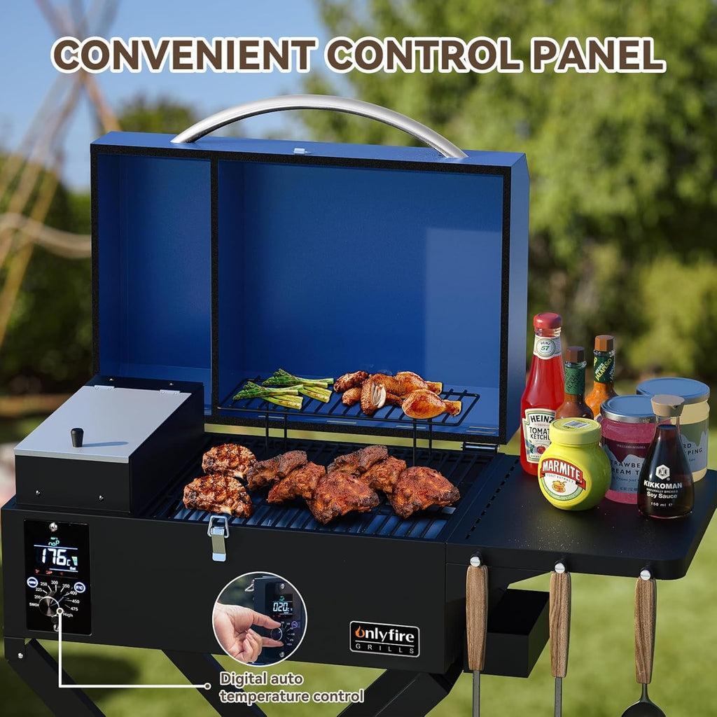 Blue Portable Pellet Barbecue Grill Smoker With Cart