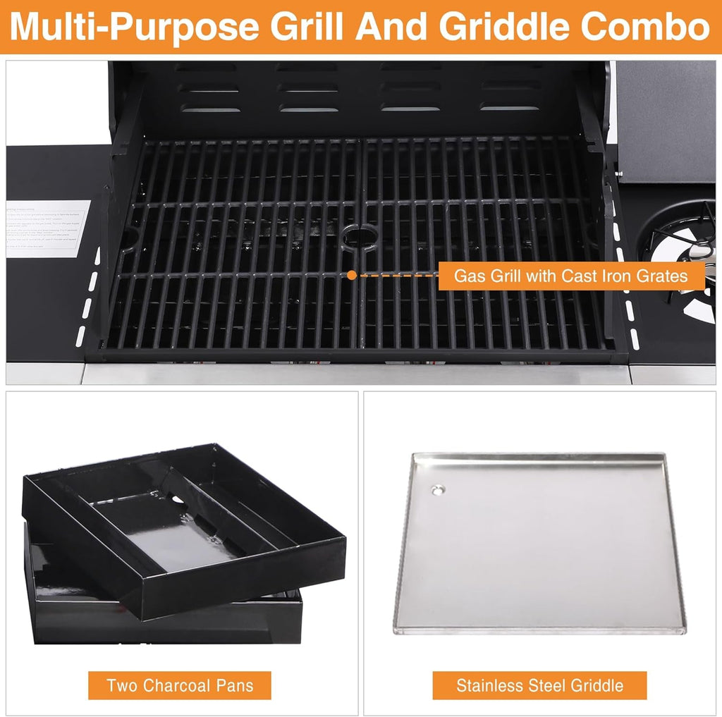 Propane Barbecue Grill With Side Burner Stainless Steel
