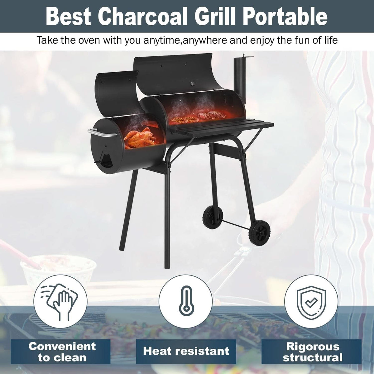 Charcoal Grill 43 Inch Double Mesh Outdoor Barbecue