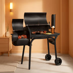 Charcoal Barbecue Grill Offset Smoker Black Wheels