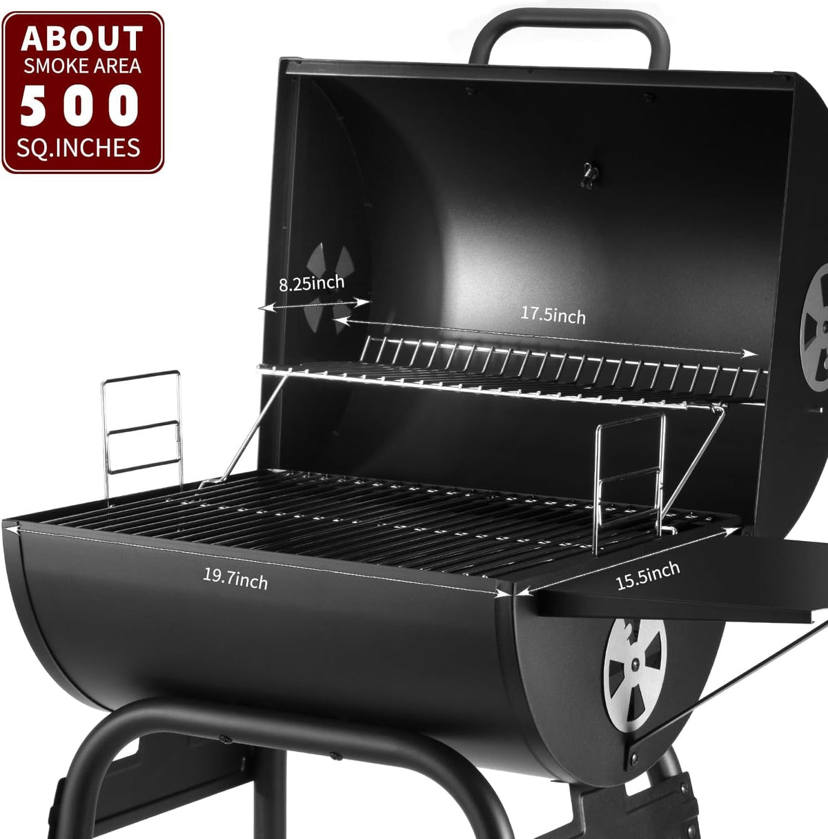 Charcoal Barbecue Grill With Side Table 500 Square Inches