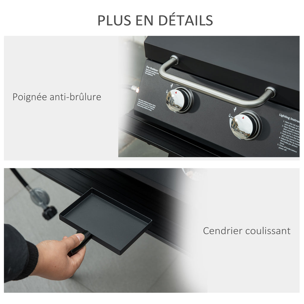 Barbecue gaz de Table transportable Pieds Pliables - 2 brûleurs 5 KW - Barbecue gaz de Camping - Grille de