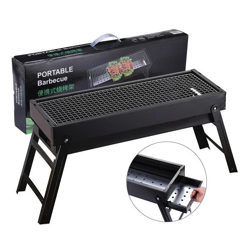 Folding Portable Charcoal BBQ Grill Iron Outdoor Barbecue Rack Black