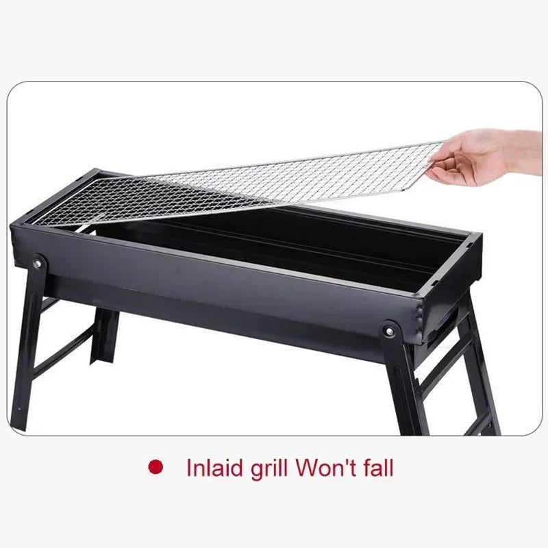 Folding Portable Charcoal BBQ Grill Iron Outdoor Barbecue Rack Black