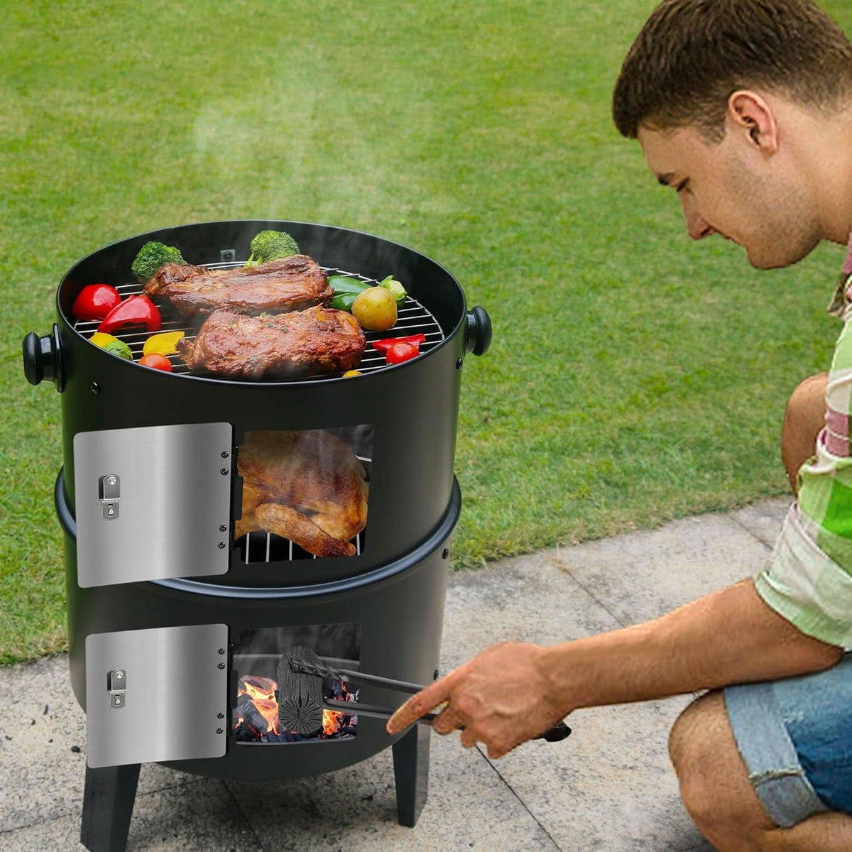 Sixteen Inch Charcoal Barbecue Smoker Thermometer Included