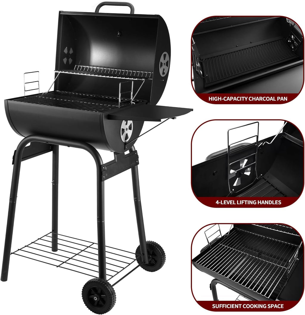 Charcoal Barbecue Grill With Side Table 500 Square Inches