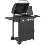 Barbecue gaz 3+1 brûleurs en acier, puissance 9,5 kW, barbecue de jardin 2 grilles étagères latérales, 2 roues, noir